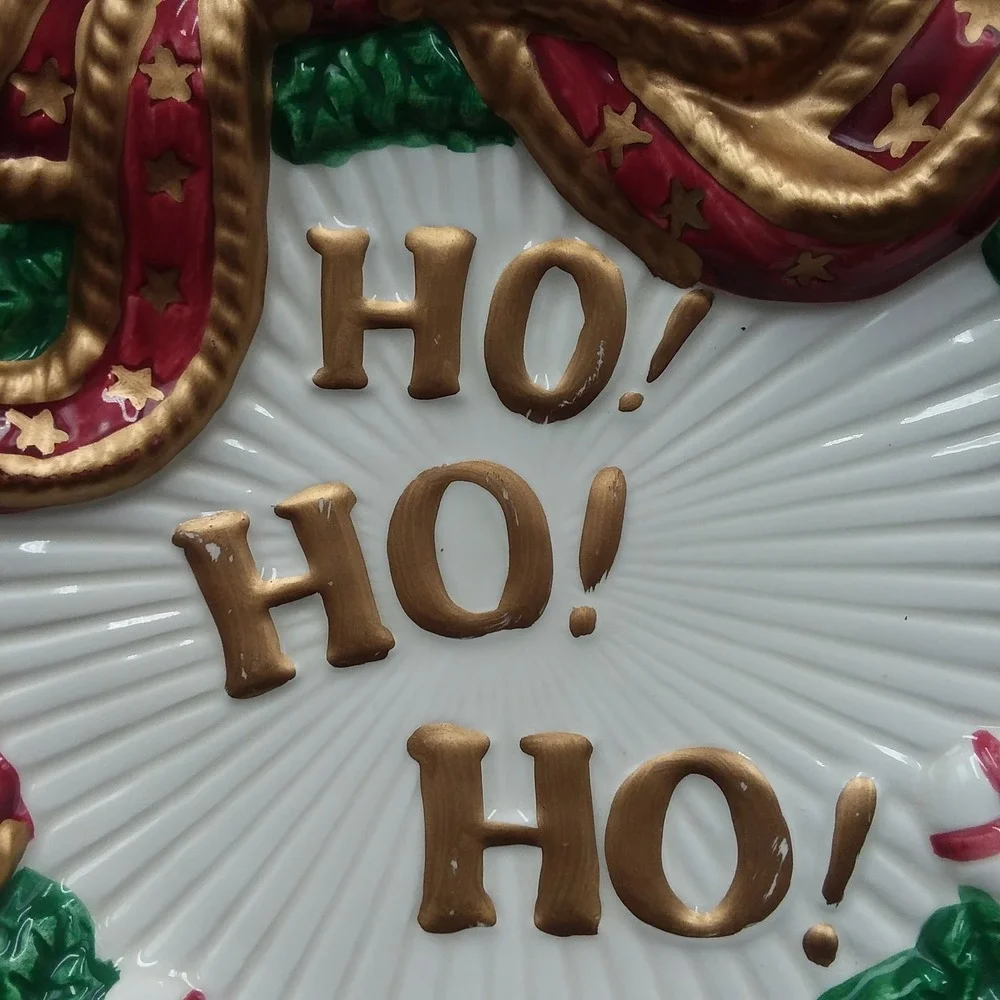 Fitz and Floyd Santa Claus Wreath HO HO‎ HO Christmas Cookie Plate Wall Decor
